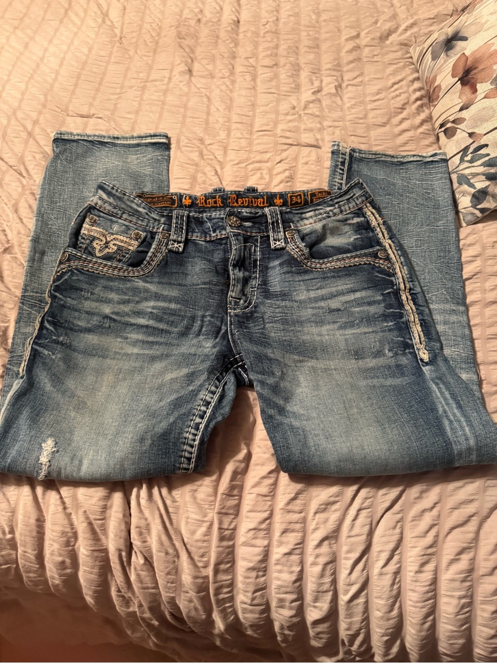 Rock Revival Faded Blue Distressed Denim Jeans